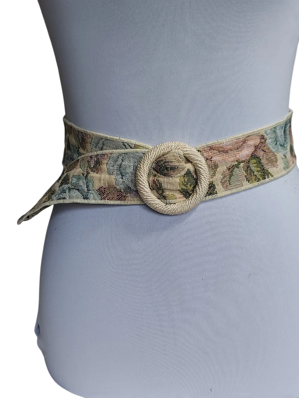 Vintage Floral Tapestry Belt Rope Buckle Woven Fabric Adjustable Boho Cottagecor
